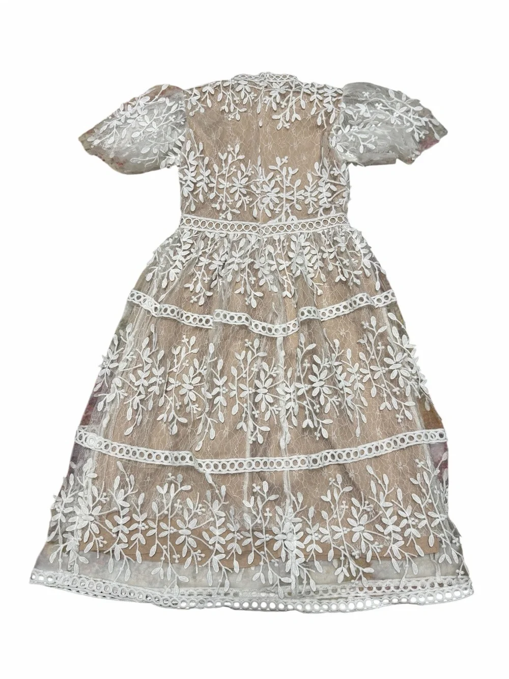Ivy City Co Mini Sicily Dress Flutter Sleeves| White/Champagne | Size 9/10T
